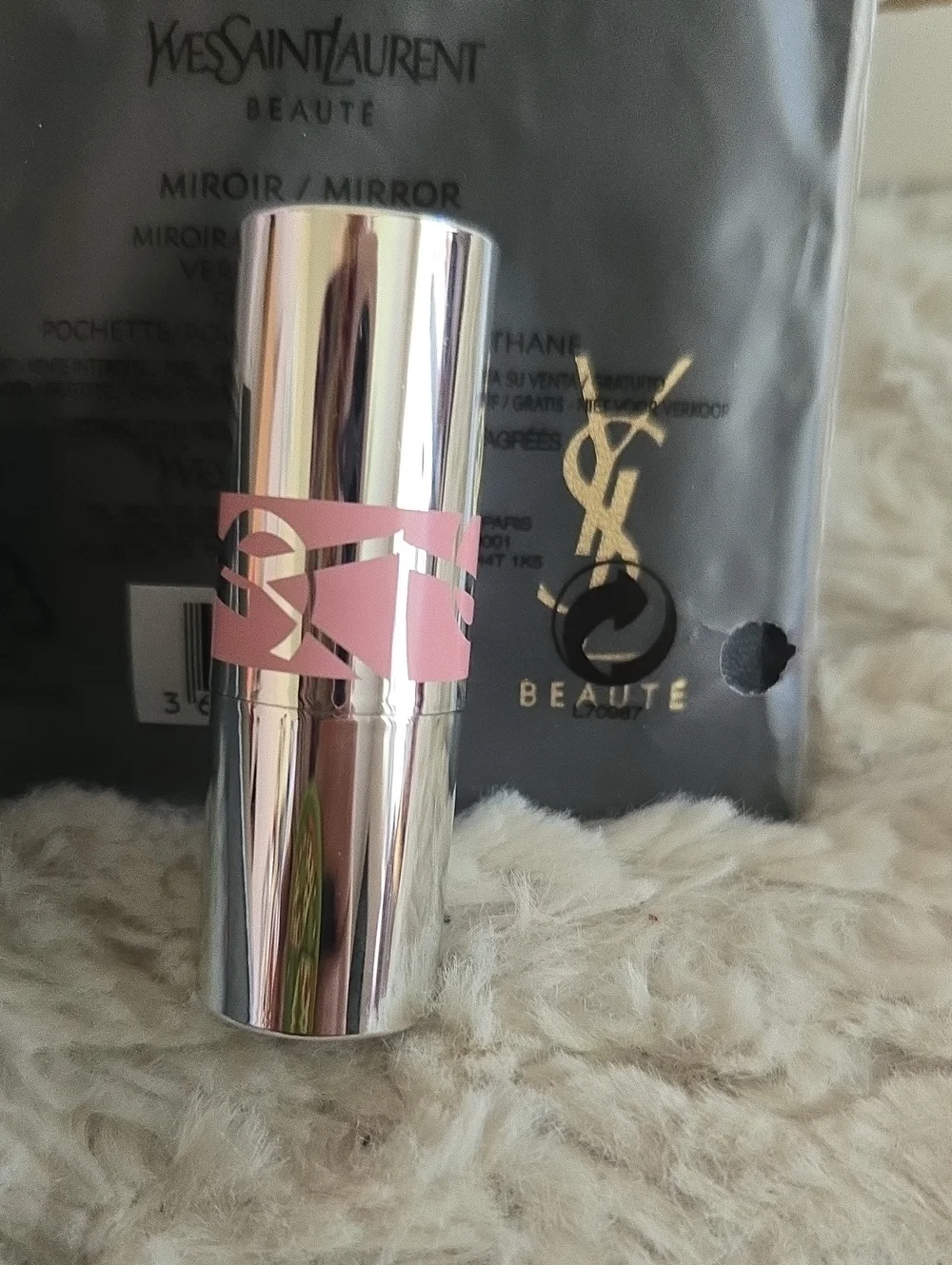 Beauty Yves Saint Laurent White Marble Black Cosmetic Pouches Set With Mirror